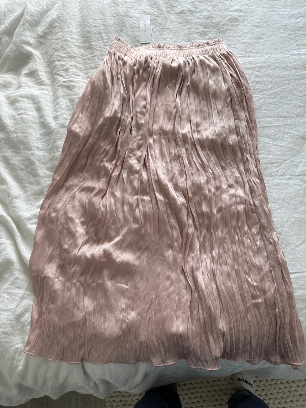 Topshop Blush Pleated Satin Midi Skirt